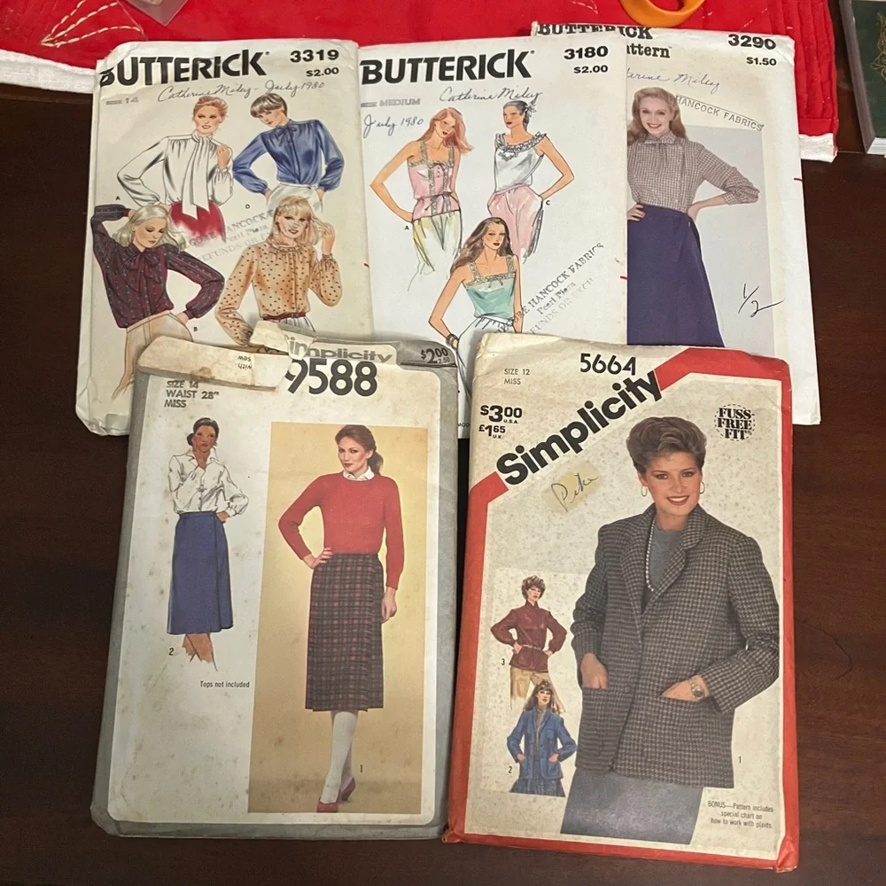 Lot of 5 Vintage 1980s Butterick & Simplicity Sewing Patterns Size Medium,14 &12